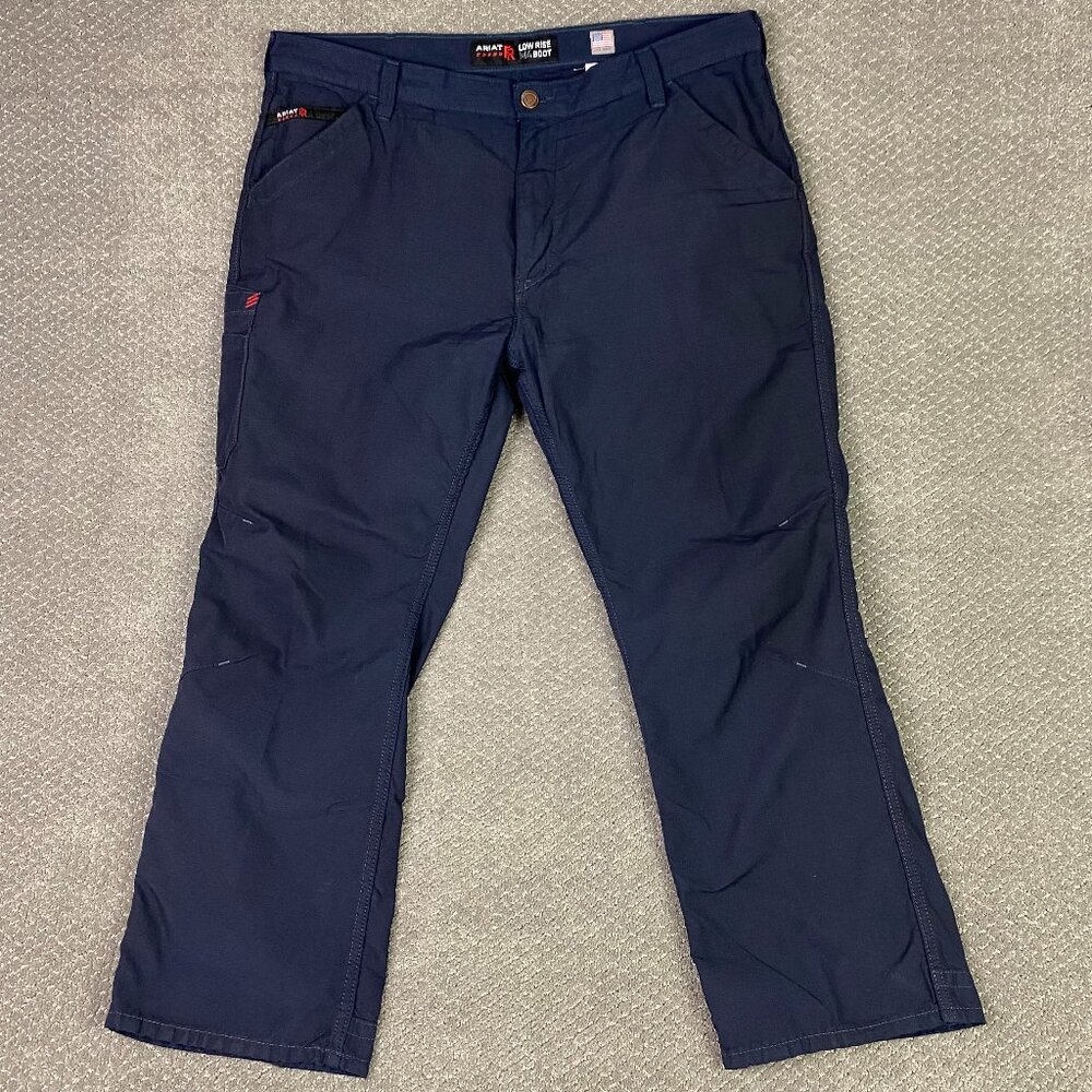 Ariat FR M4 Low Rise Boot Cut Work Pants Men's 40 x 30 Fit 42 x 29 Navy Blue